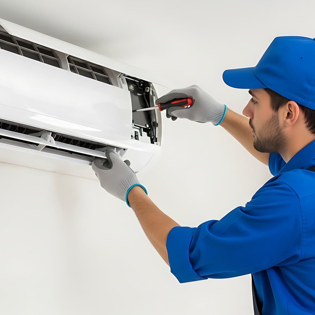 Professional HVAC technician installing energy-efficient heating and cooling system